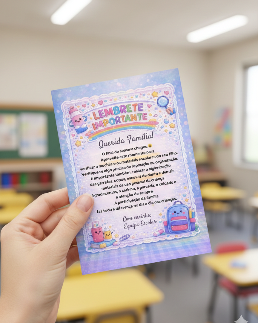 Lembrete Higienização Materiais Escolares
